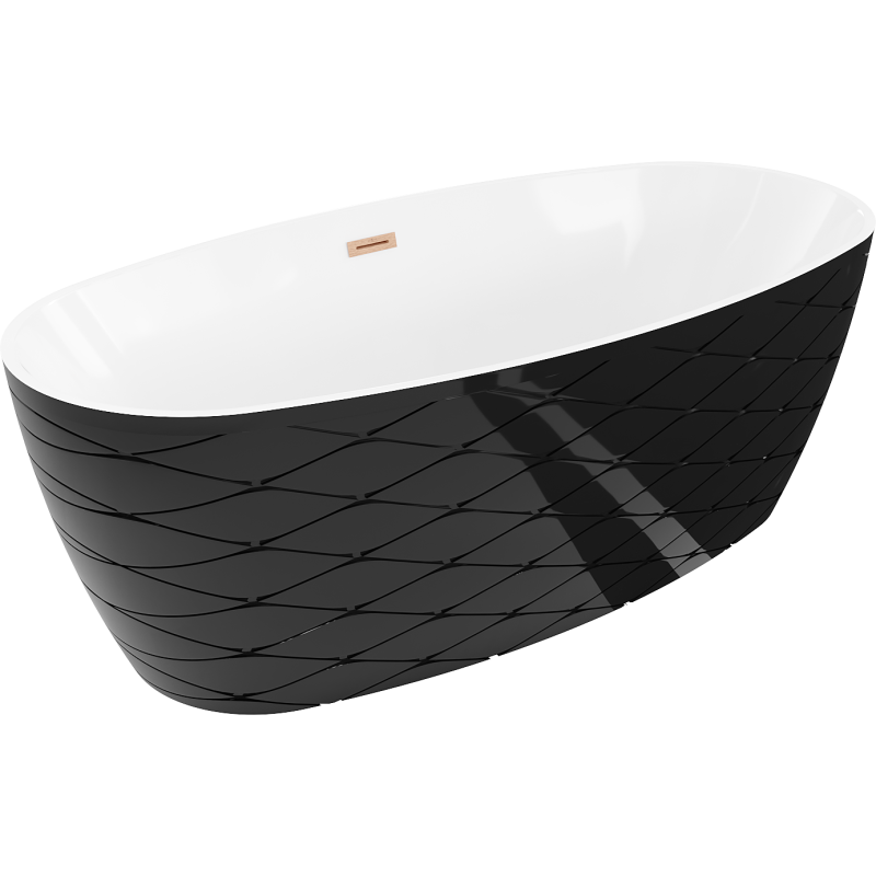 Mexen Olea freestanding bathtub pattern 170 x 80 cm, white/black, brushed copper overflow - 52821708075-65