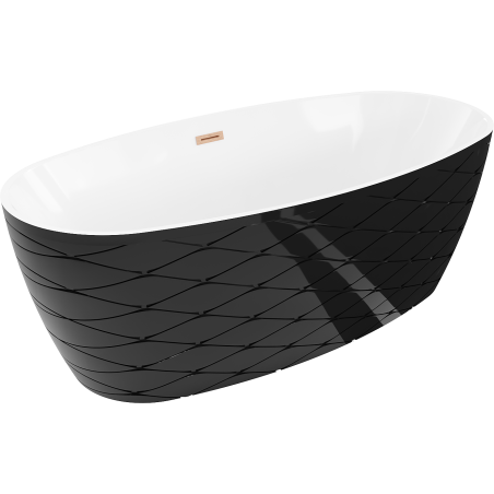 Mexen Olea freestanding bath pattern 170 x 80 cm, white/black, brushed copper overflow - 52821708075-65