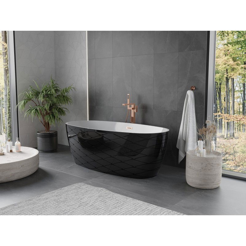 Mexen Olea freestanding bath pattern 170 x 80 cm, white/black, brushed copper overflow - 52821708075-65