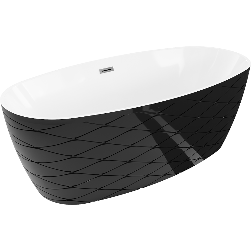 Mexen Olea freestanding bathtub model 170 x 80 cm, white/black, brushed gun gray overflow - 52821708075-66