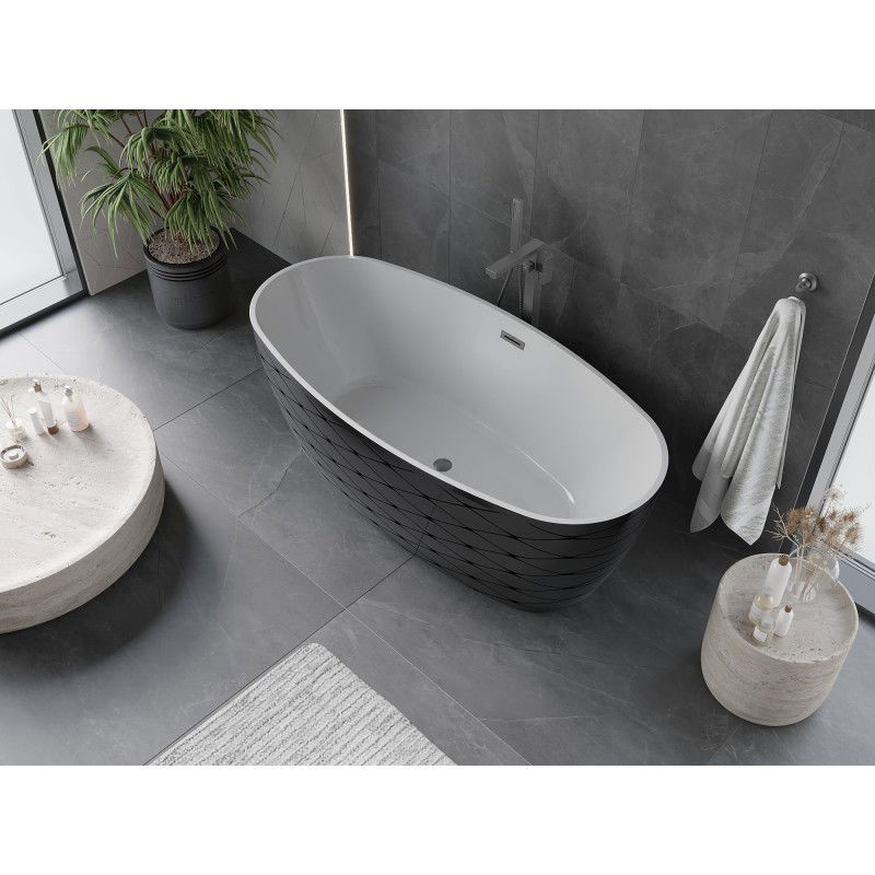 Mexen Olea freestanding bathtub model 170 x 80 cm, white/black, brushed gun gray overflow - 52821708075-66