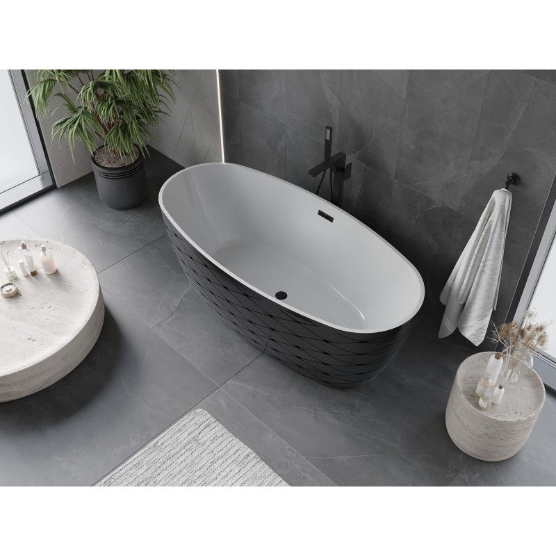 Mexen Olea freestanding bath pattern 170 x 80 cm, white/black, black overflow - 52821708075-70