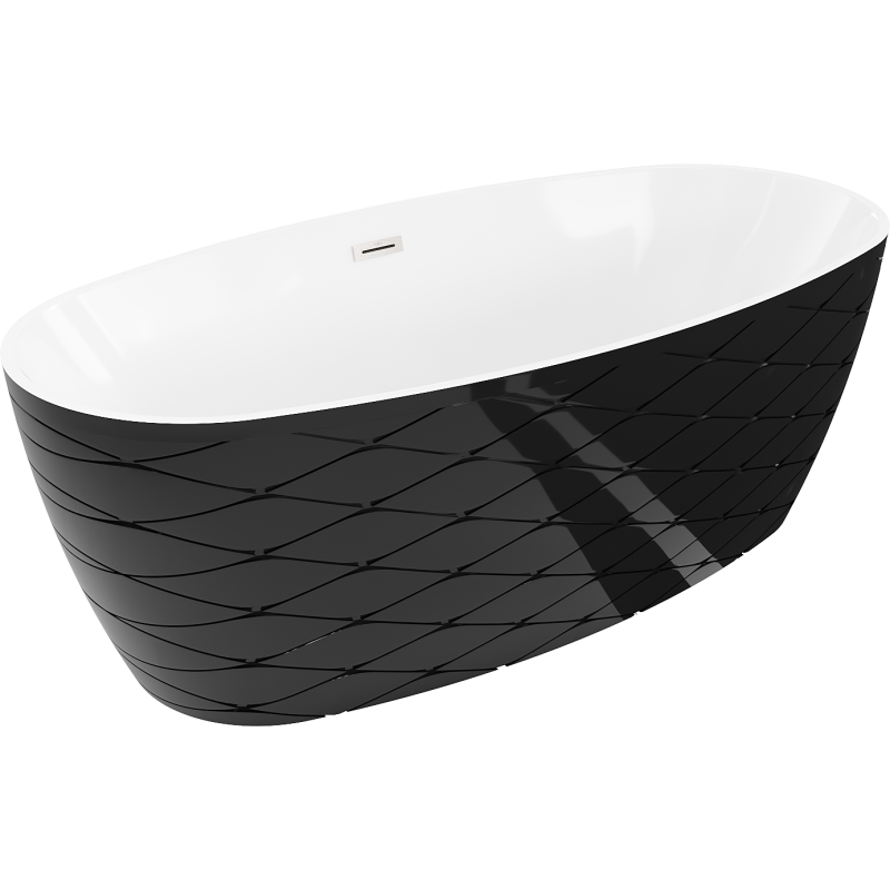 Mexen Olea freestanding bathtub pattern 170 x 80 cm, white/black, brushed nickel overflow - 52821708075-97