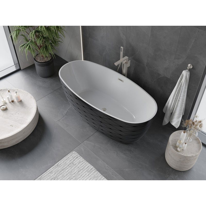 Mexen Olea freestanding bathtub pattern 170 x 80 cm, white/black, brushed nickel overflow - 52821708075-97