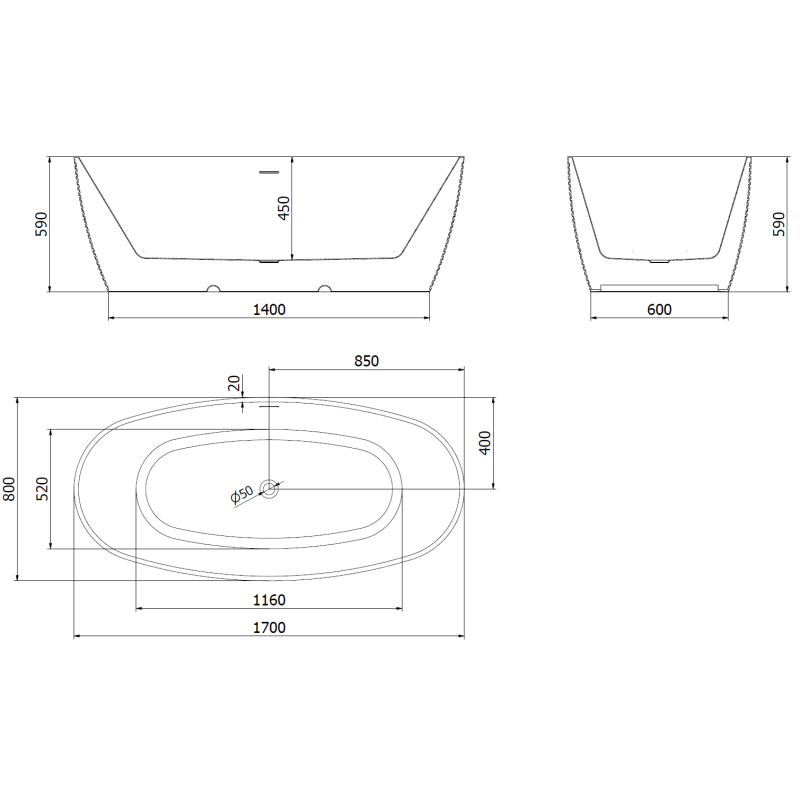 Mexen Lira freestanding bathtub pattern 170 x 80 cm, white, white overflow - 52831708000-20