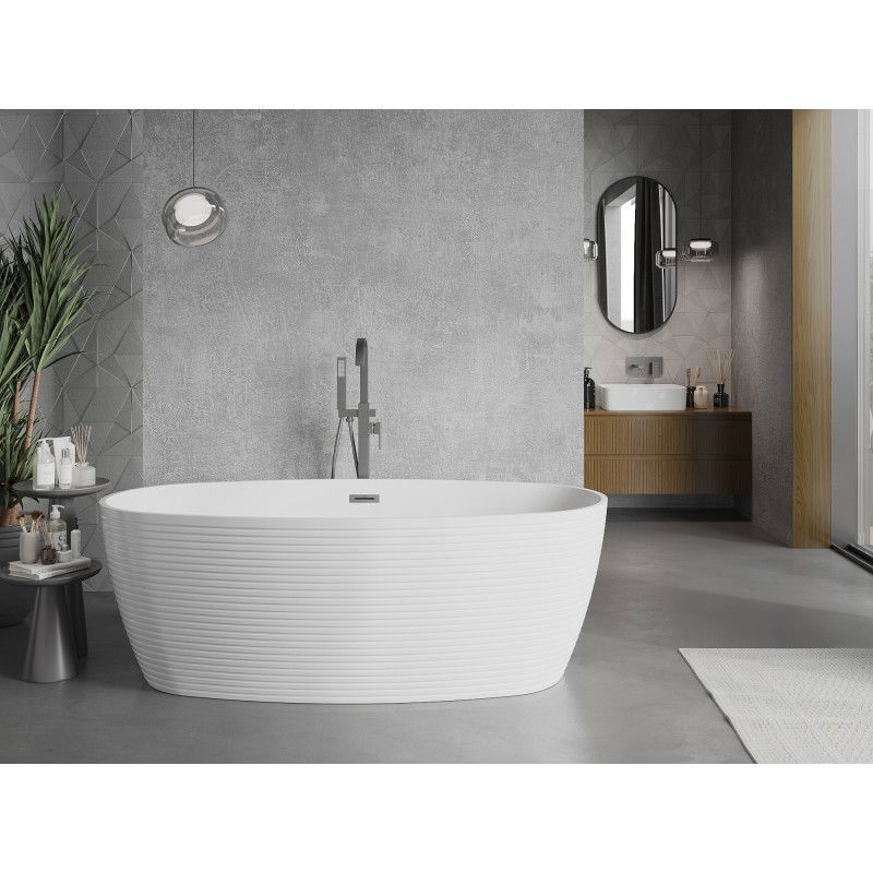 Mexen Lira freestanding bath pattern 170 x 80 cm, white, gun gray brushed overflow - 52831708000-66