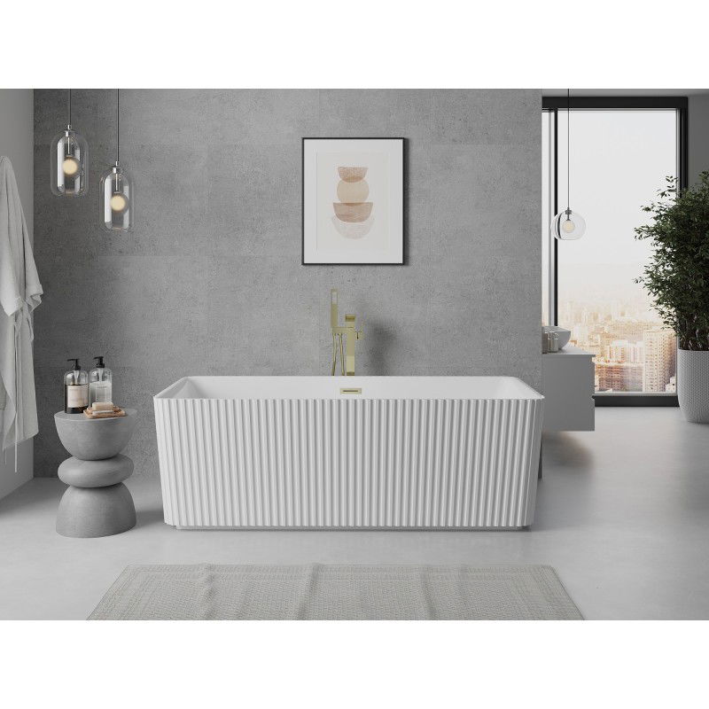 Mexen Nila free-standing fluted bath 170 x 75 cm, white, brushed gold overflow - 52841708000-55