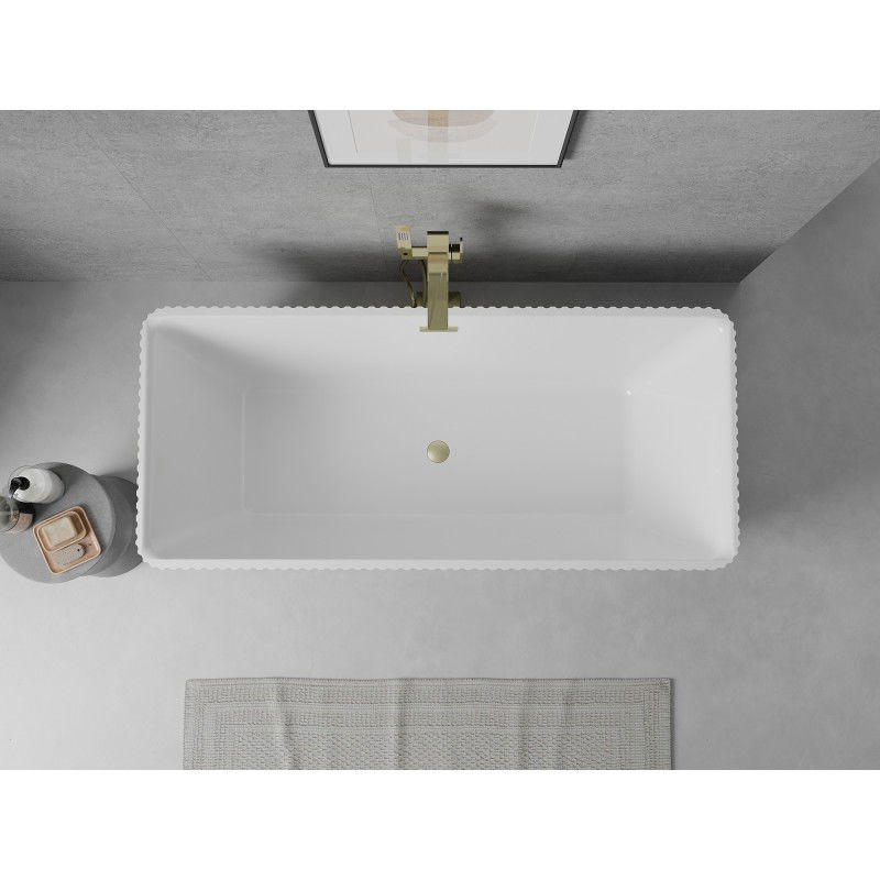 Mexen Nila free-standing fluted bath 170 x 75 cm, white, brushed gold overflow - 52841708000-55