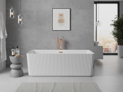Mexen Nila freestanding ribbed bathtub 170 x 75 cm, white, overflow rose gold - 52841708000-60