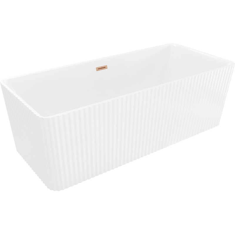 Mexen Nila freestanding ribbed bathtub 170 x 75 cm, white, brushed copper overflow - 52841708000-65