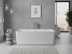 Mexen Nila freestanding ribbed bathtub 170 x 75 cm, white, brushed copper overflow - 52841708000-65