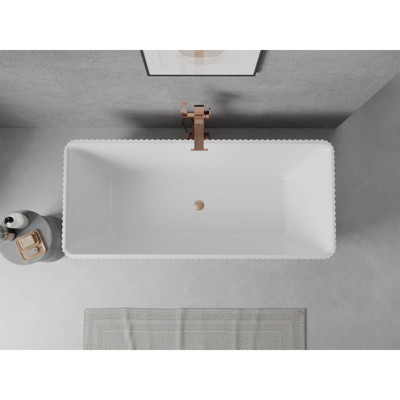 Mexen Nila freestanding ribbed bath 170 x 75 cm, white, brushed copper overflow - 52841708000-65