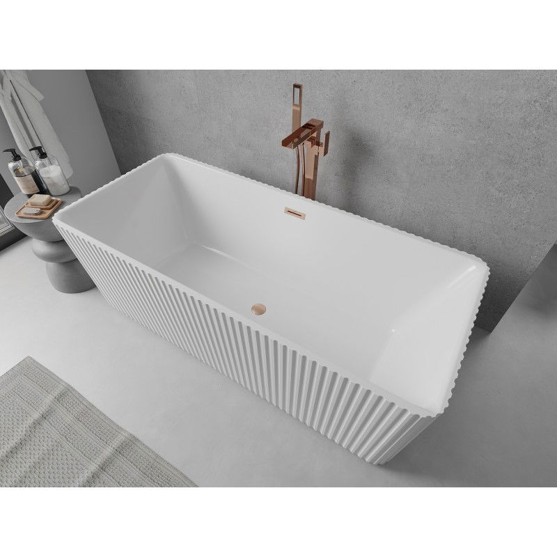 Mexen Nila freestanding ribbed bath 170 x 75 cm, white, brushed copper overflow - 52841708000-65