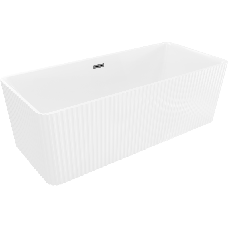 Mexen Nila freestanding fluted bathtub 170 x 75 cm, white, gun gray brushed overflow - 52841708000-66