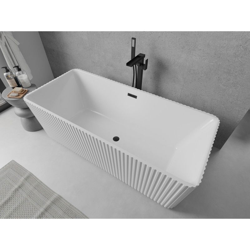Mexen Nila freestanding ribbed bathtub 170 x 75 cm, white, black overflow - 52841708000-70