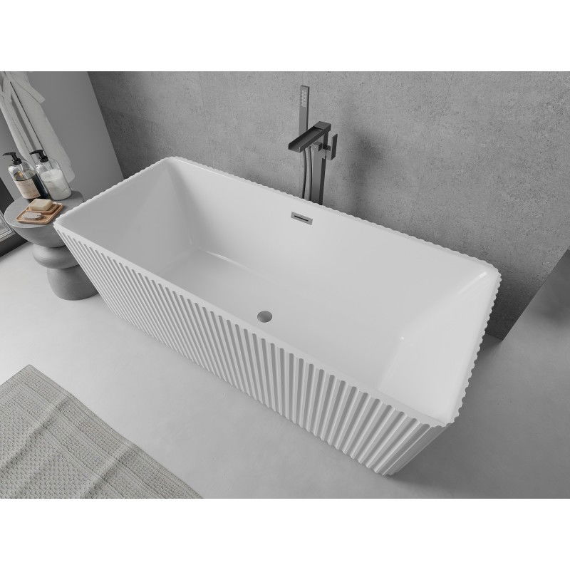 Mexen Nila freestanding fluted bath 170 x 75 cm, white, overflow gun metal - 52841708000-95