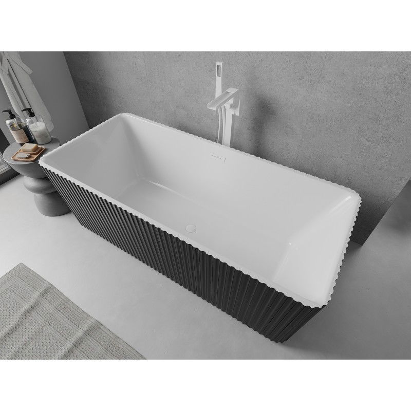 Mexen Nila freestanding grooved bath 170 x 75 cm, white/black, white overflow - 52841708075-20