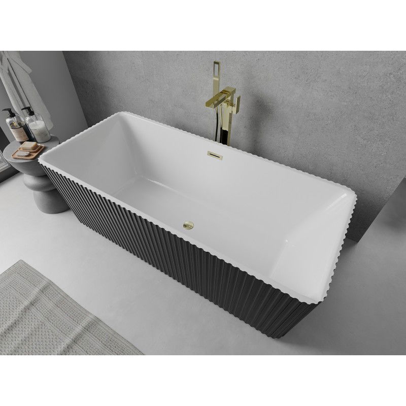 Mexen Nila freestanding ribbed bathtub 170 x 75 cm, white/black, gold overflow - 52841708075-50