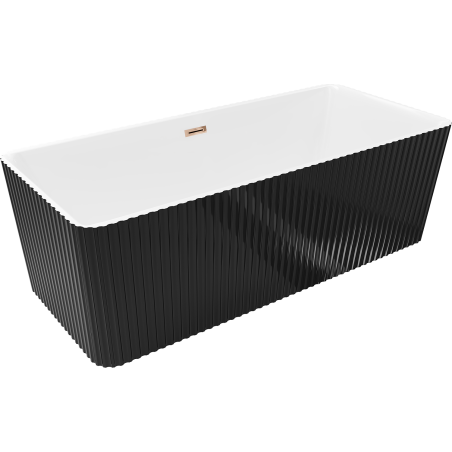 Mexen Nila freestanding fluted bath 170 x 75 cm, white/black, overflow rose gold - 52841708075-60