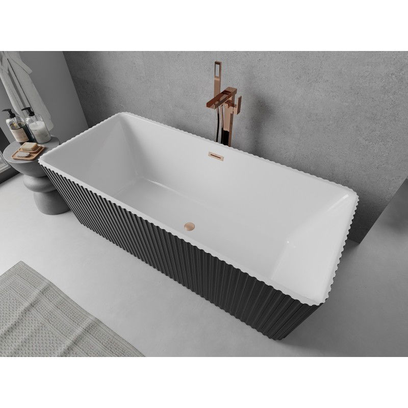 Mexen Nila freestanding fluted bath 170 x 75 cm, white/black, brushed copper overflow - 52841708075-65