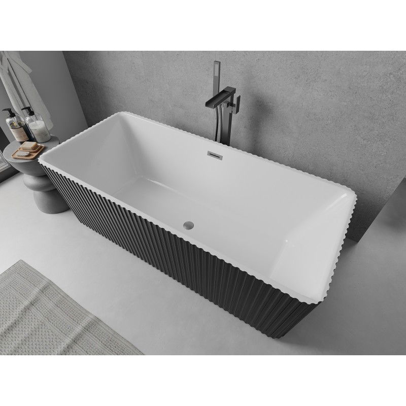 Mexen Nila freestanding ribbed bathtub 170 x 75 cm, white/black, brushed gun gray overflow - 52841708075-66