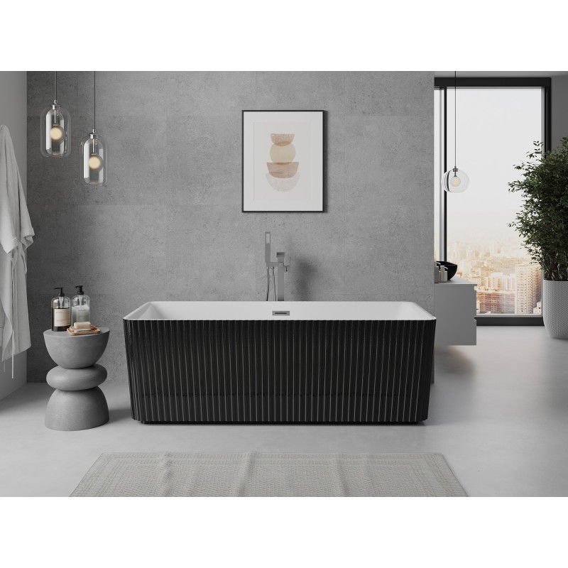 Mexen Nila freestanding ribbed bathtub 170 x 75 cm, white/black, brushed gun gray overflow - 52841708075-66