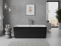 Mexen Nila freestanding fluted bathtub 170 x 75 cm, white/black, gun gray brushed overflow - 52841708075-66