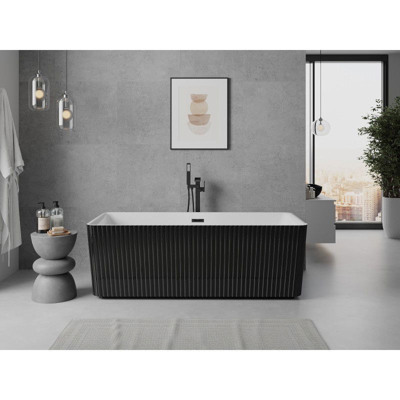 Mexen Nila freestanding fluted bathtub 170 x 75 cm, white/black, black overflow - 52841708075-70