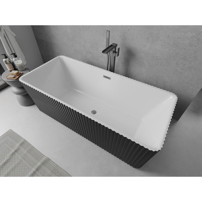 Mexen Nila freestanding fluted bath 170 x 75 cm, white/black, gun metal overflow - 52841708075-95