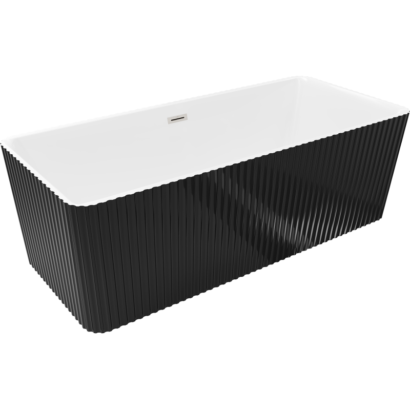 Mexen Nila freestanding fluted bathtub 170 x 75 cm, white/black, brushed nickel overflow - 52841708075-97