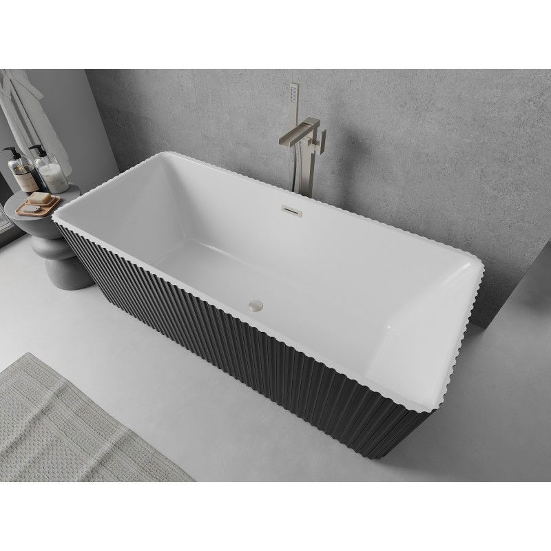Mexen Nila freestanding fluted bath 170 x 75 cm, white/black, brushed nickel overflow - 52841708075-97