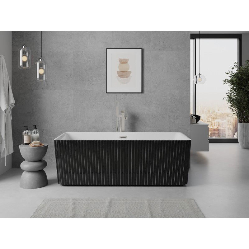 Mexen Nila freestanding fluted bath 170 x 75 cm, white/black, brushed nickel overflow - 52841708075-97