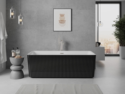 Mexen Nila freestanding fluted bath 170 x 75 cm, white/black, brushed nickel overflow - 52841708075-97