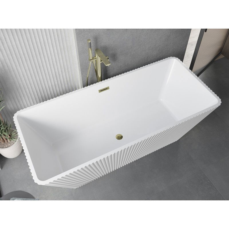 Mexen Tava freestanding fluted bath 170 x 75 cm, white, gold overflow - 52851707500-50