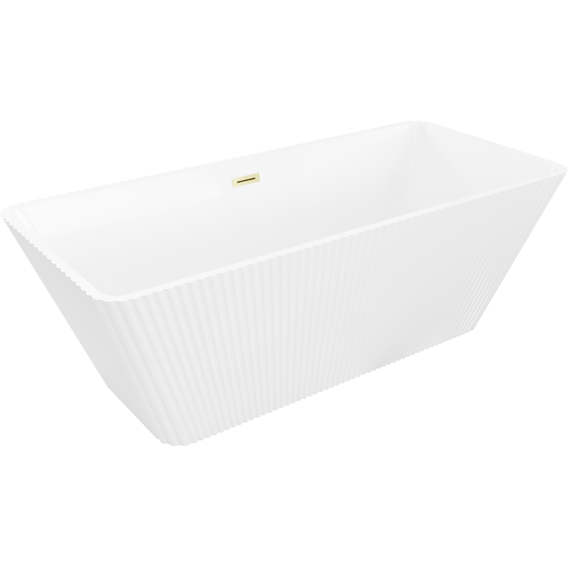 Mexen Tava freestanding fluted bathtub 170 x 75 cm, white, brushed gold overflow - 52851707500-55