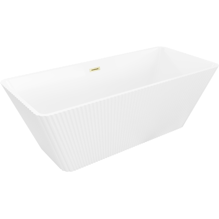 Mexen Tava freestanding ribbed bath 170 x 75 cm, white, brushed gold overflow - 52851707500-55