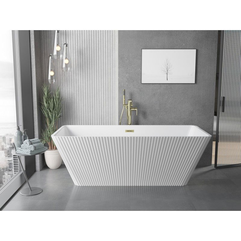 Mexen Tava freestanding ribbed bath 170 x 75 cm, white, brushed gold overflow - 52851707500-55