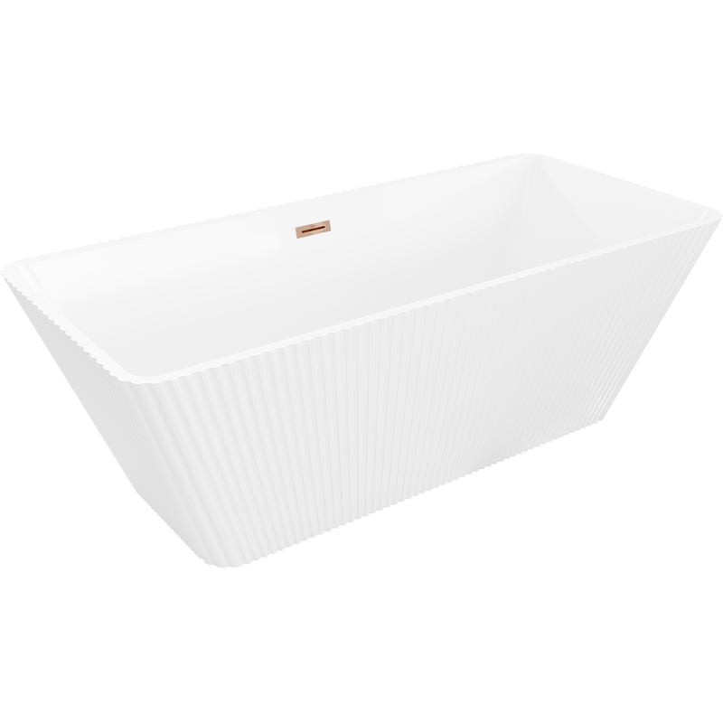 Mexen Tava free-standing fluted bathtub 170 x 75 cm, white, rose gold overflow - 52851707500-60