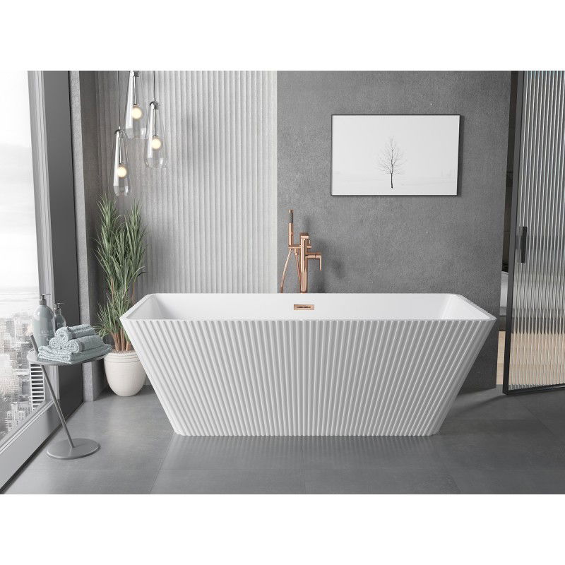 Mexen Tava free-standing fluted bathtub 170 x 75 cm, white, rose gold overflow - 52851707500-60