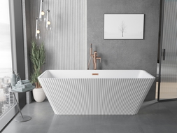 Mexen Tava free-standing ribbed bathtub 170 x 75 cm, white, brushed copper overflow - 52851707500-65