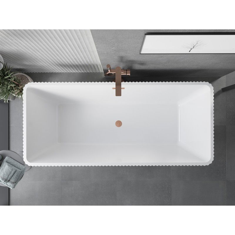 Mexen Tava freestanding ribbed bathtub 170 x 75 cm, white, brushed copper overflow - 52851707500-65