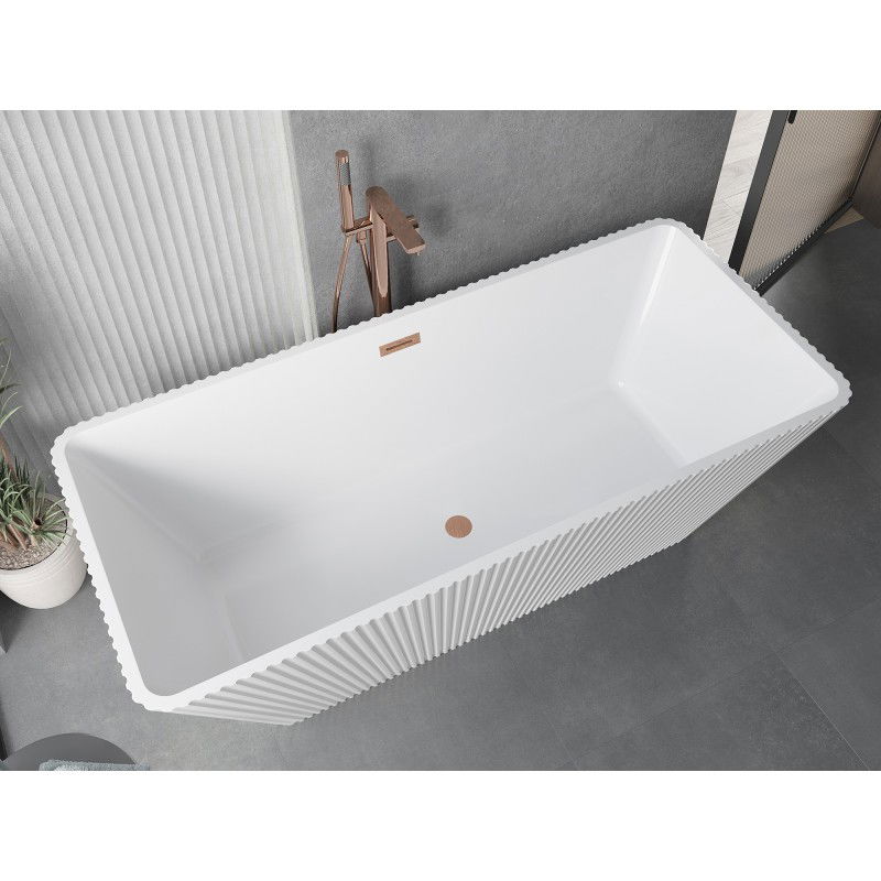 Mexen Tava freestanding ribbed bathtub 170 x 75 cm, white, brushed copper overflow - 52851707500-65