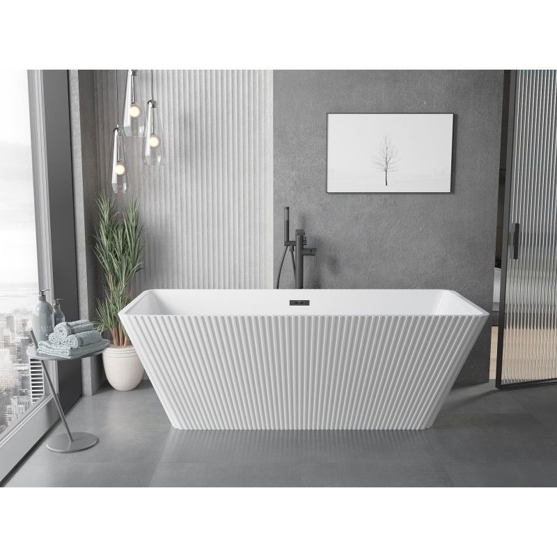 Mexen Tava free-standing fluted bath 170 x 75 cm, white, black overflow - 52851707500-70