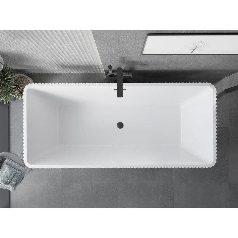 Mexen Tava free-standing fluted bath 170 x 75 cm, white, black overflow - 52851707500-70