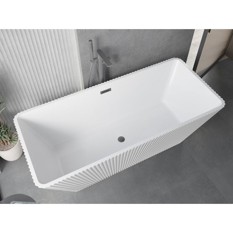 Mexen Tava freestanding grooved bathtub 170 x 75 cm, white, gun metal overflow - 52851707500-95