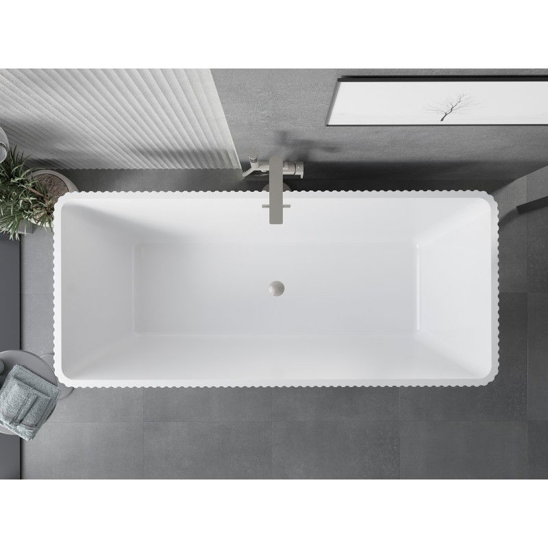 Mexen Tava freestanding ribbed bath 170 x 75 cm, white, brushed nickel overflow - 52851707500-97