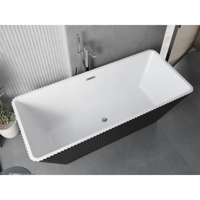 Mexen Tava freestanding fluted bathtub 170 x 75 cm, white/black, chrome overflow - 52851707575-01