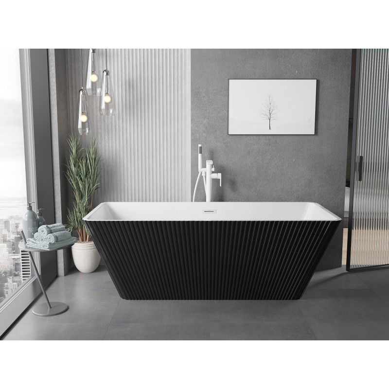 Mexen Tava freestanding fluted bath 170 x 75 cm, white/black, white overflow - 52851707575-20