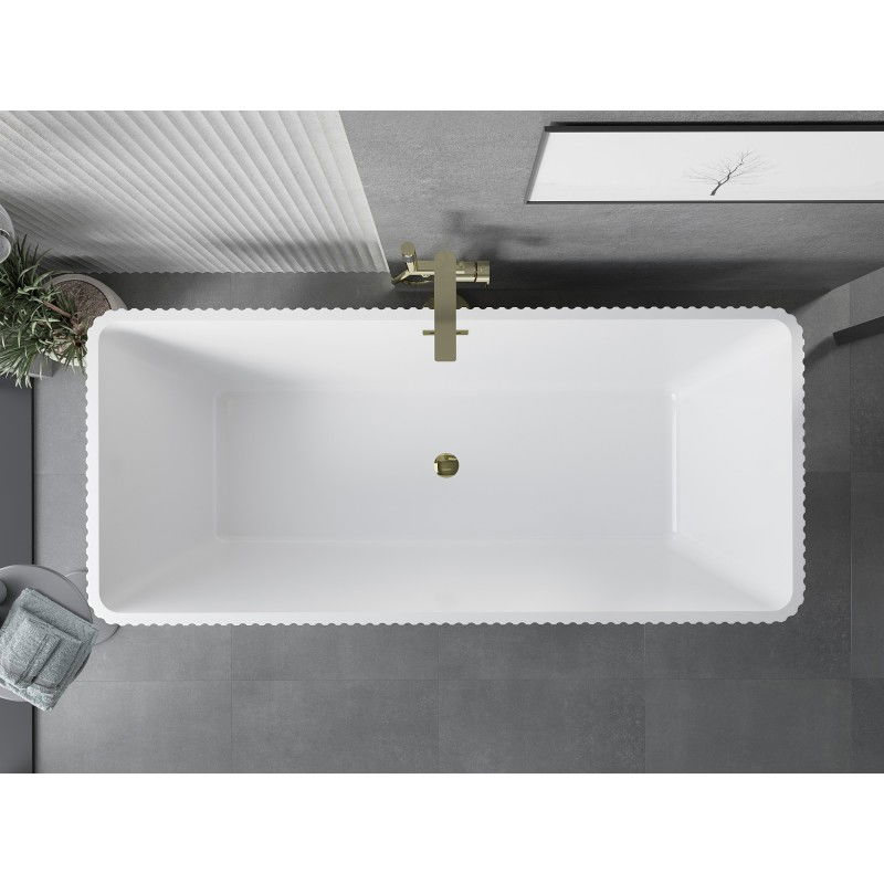 Mexen Tava fluted freestanding bath 170 x 75 cm, white/black, overflow gold - 52851707575-50