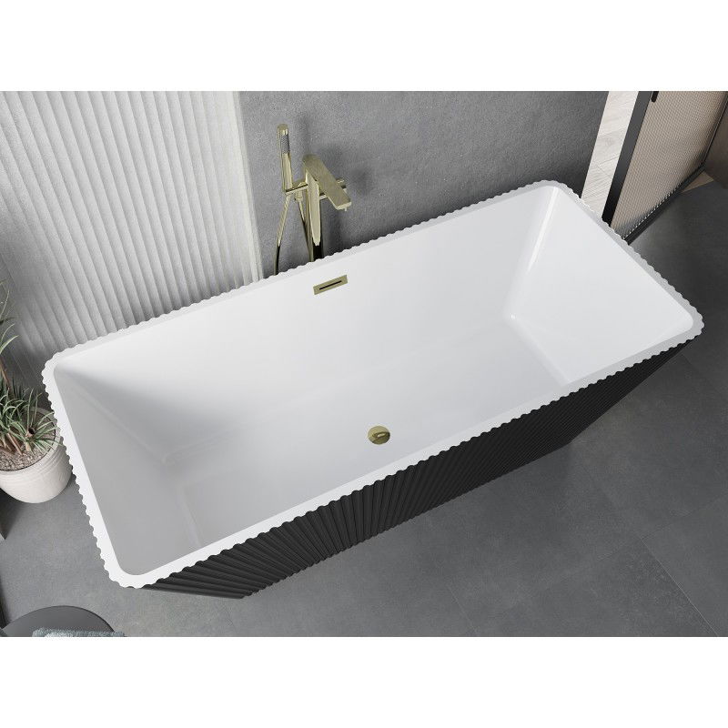 Mexen Tava fluted freestanding bath 170 x 75 cm, white/black, overflow gold - 52851707575-50